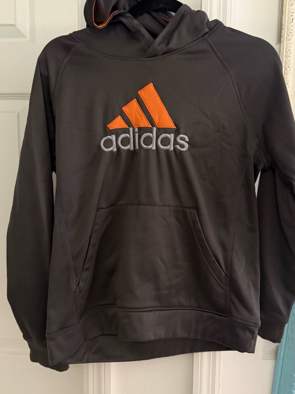 adidas youth gray and orange Hoodie Sweatshirt size large